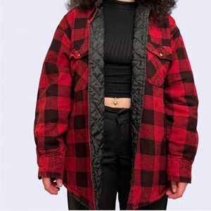 🌲 Northwest Blue Quilted Flannel Shirt Jacket - Red/Black XL